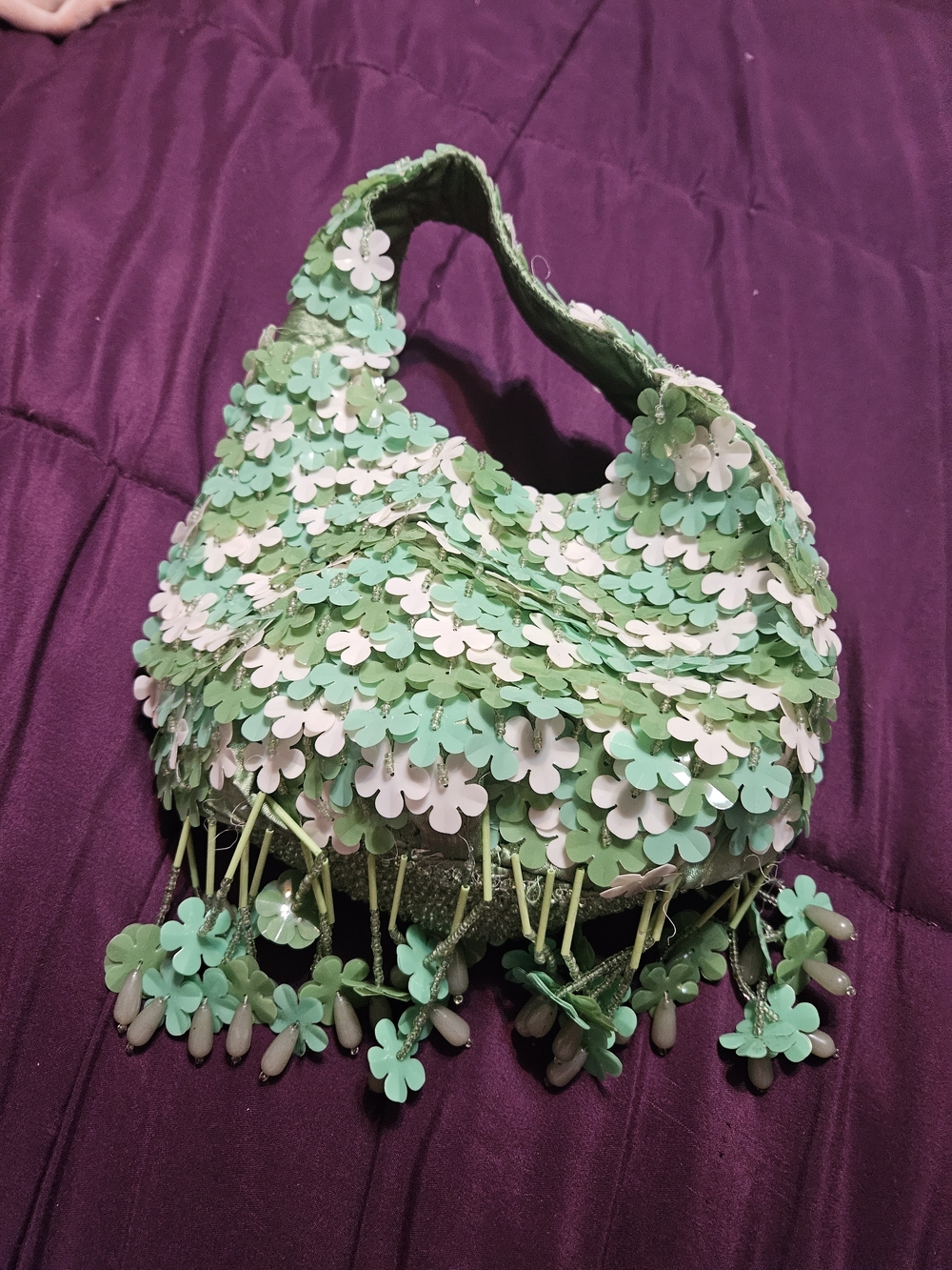 NWOT Green Floral Sequin Mini Shoulder Bag